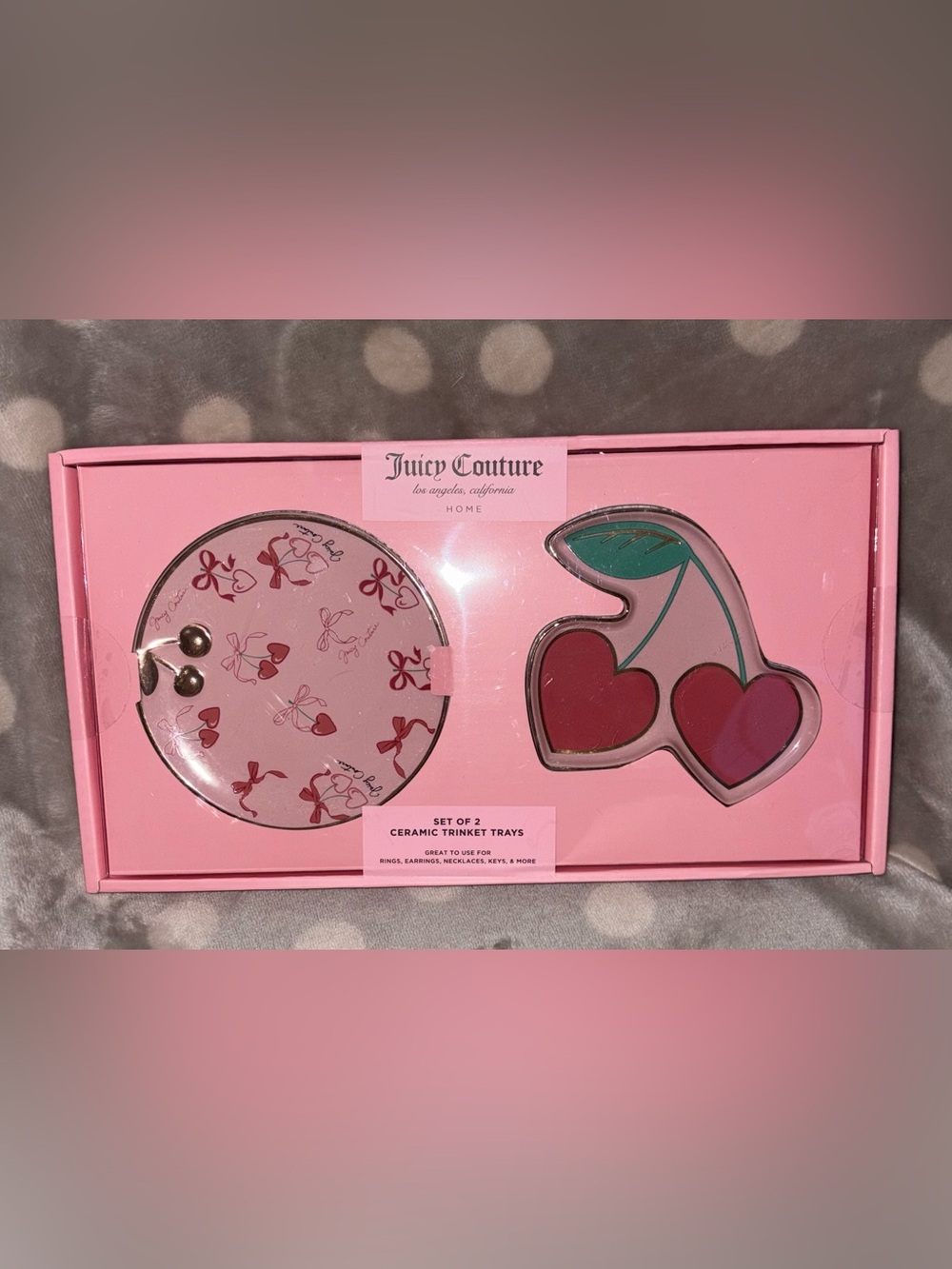 Juicy Couture Pink Cherry Ceramic Trinket Tray Duo - New in Box